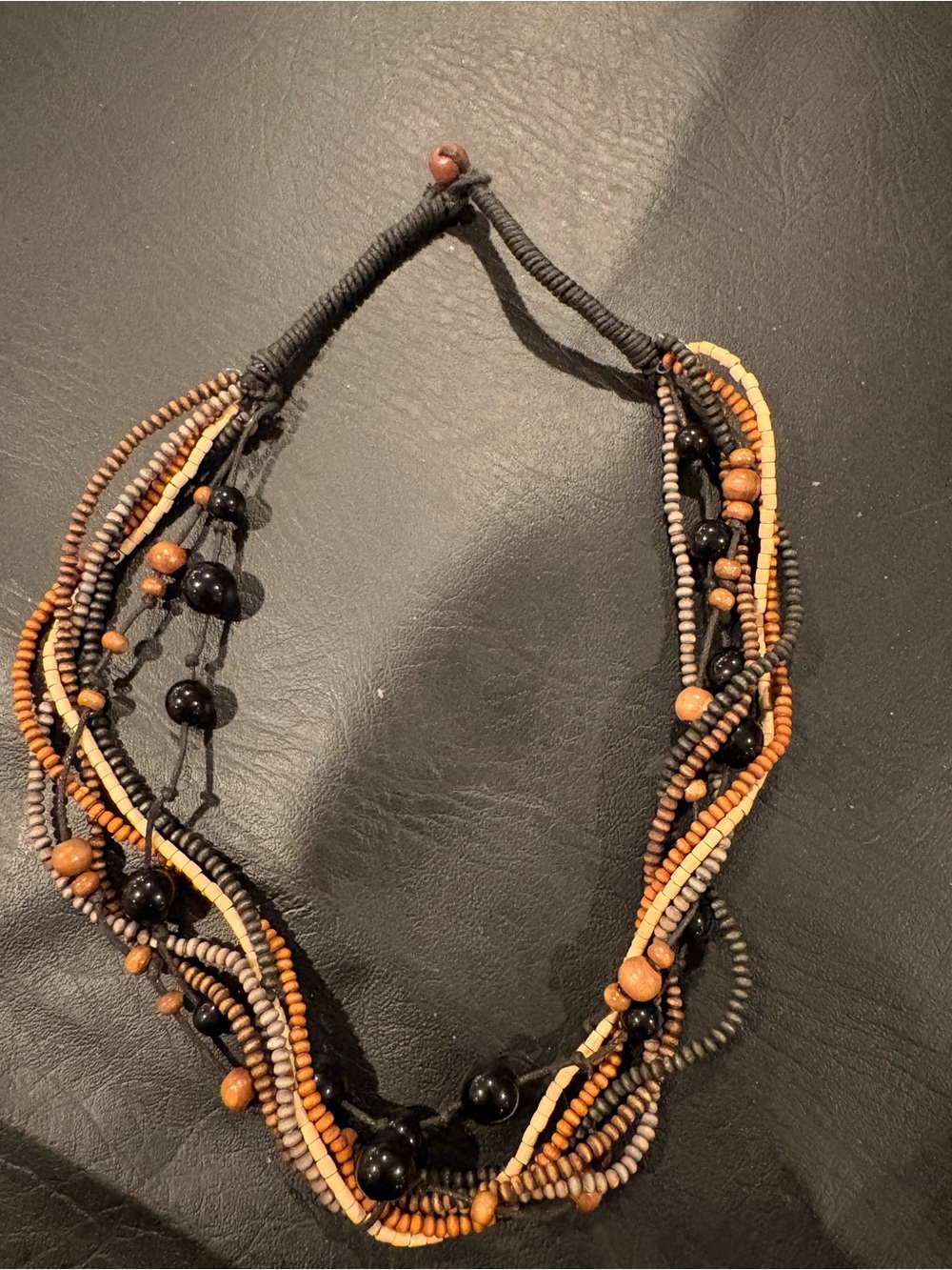 Handmade Multi-Strand Beaded Necklace - Black & Tan